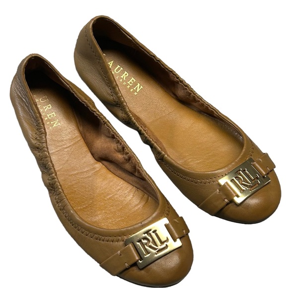 Lauren Ralph Lauren Women’s Betty Flats Round Toe Leather Size 6B 11424 G14 BRN - Picture 1 of 16